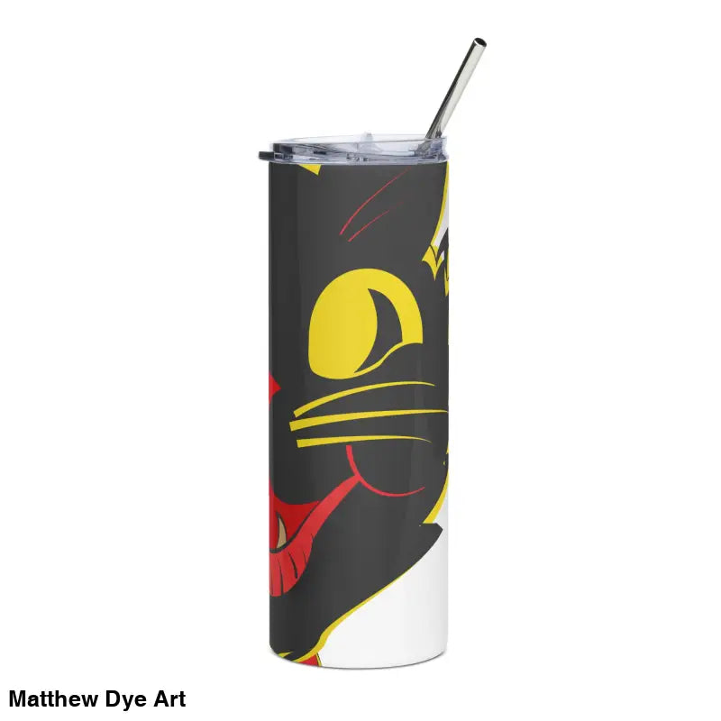 Black cat tumbler with straw, Witch’s Brew design, made of high-grade stainless steel