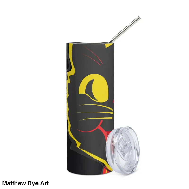 Black cat tumbler with straw, vintage cat stainless for enjoying Witch’s Brew beverages