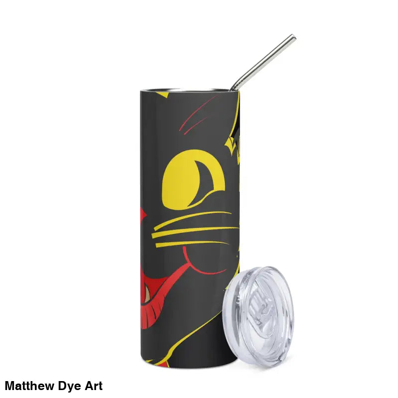 Black Cat Tumbler with Straw in Vintage Halloween Cat design, high-grade stainless steel