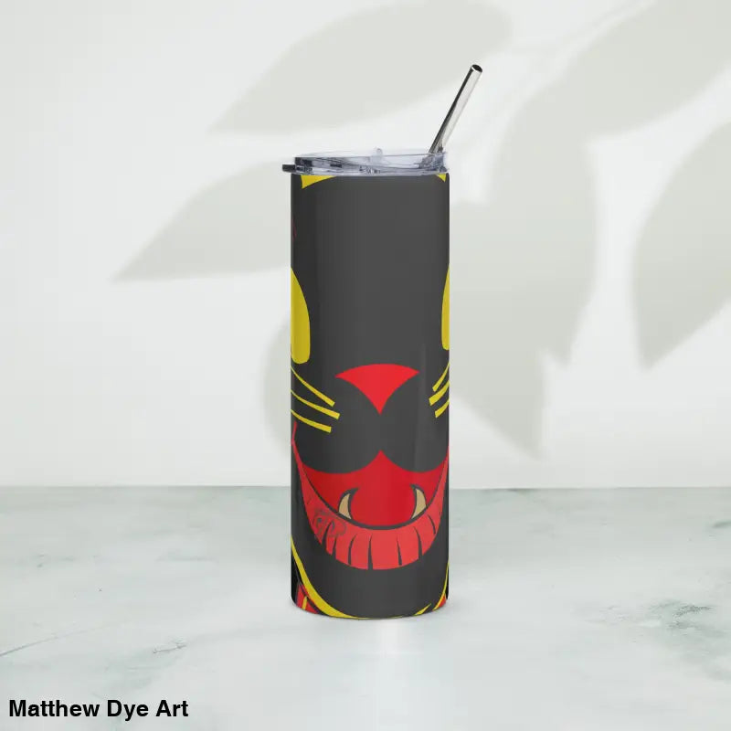 Black vintage cat stainless tumbler with unique cat face design for Halloween