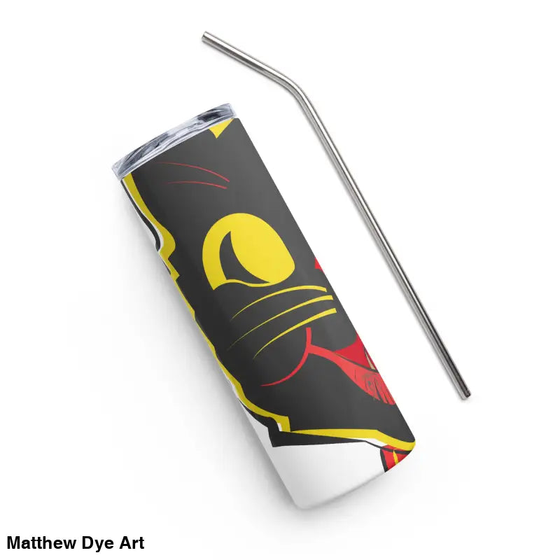 Black cat tumbler with metal straw, a Vintage Halloween Cat Tumbler in high-grade stainless steel