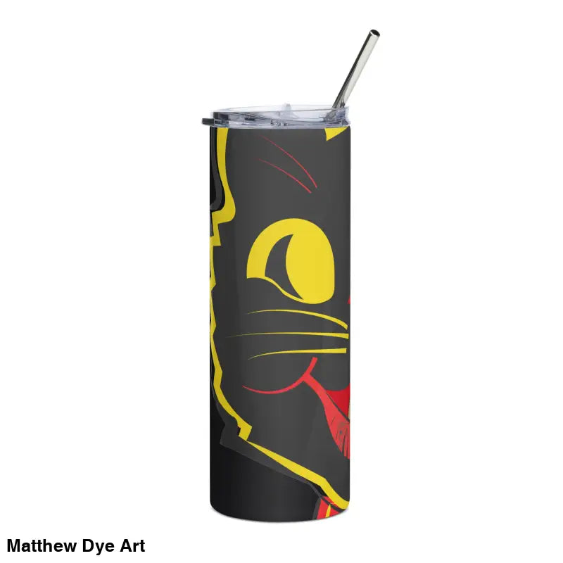 Black Cat Tumbler with Straw in Witch’s Brew design, crafted from high-grade stainless steel