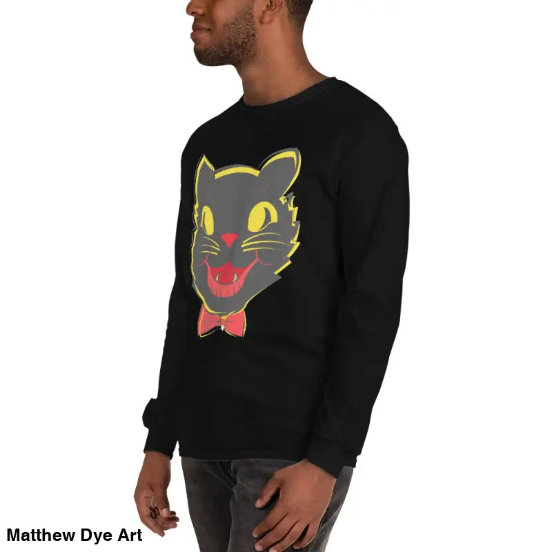 Black sweatshirt with cat graphic from Witch’s Familiar vintage cat unisex long sleeve shirt