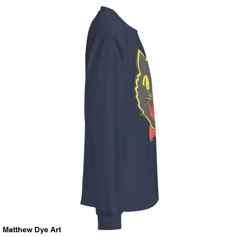 Navy premium heavyweight long sleeve shirt featuring vintage cat graphic design