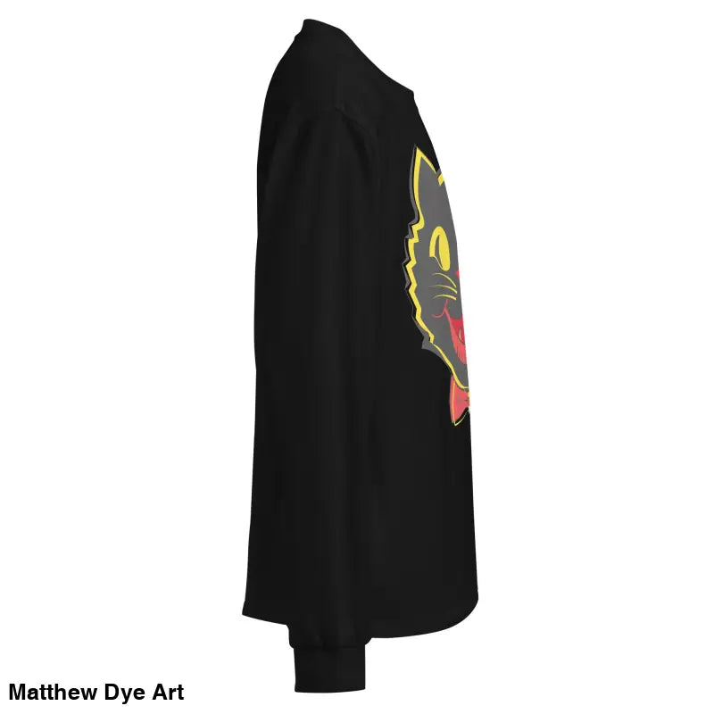 Black heavyweight long sleeve shirt featuring vintage cat graphic for premium style