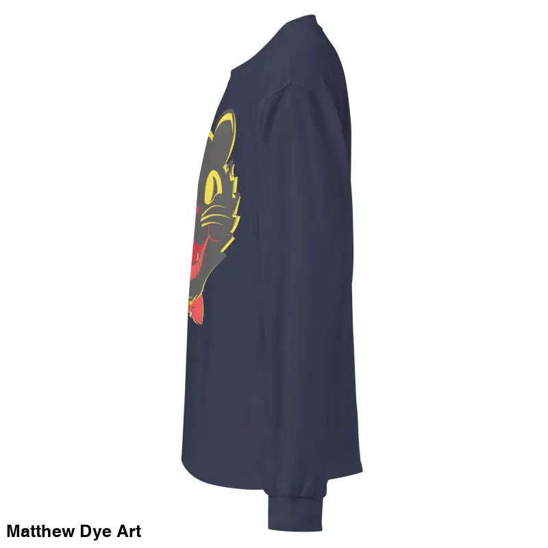Navy heavyweight long sleeve shirt featuring a vintage cat graphic for Halloween