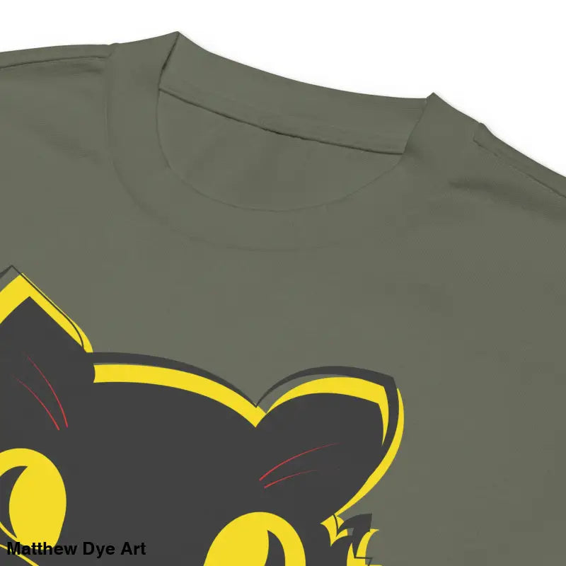 Olive green heavyweight long sleeve t-shirt featuring vintage cat graphic design