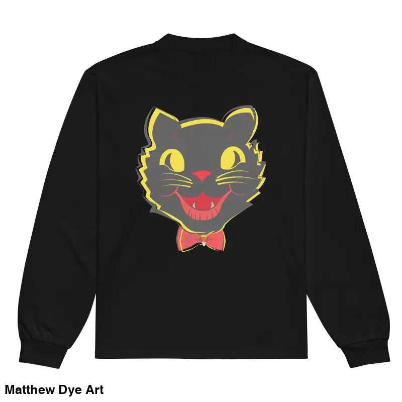 Black premium heavyweight long sleeve shirt featuring vintage cat graphic design