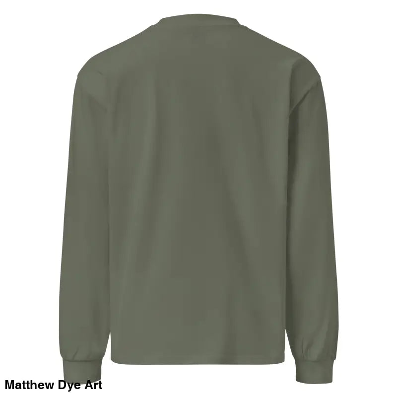 Olive green heavyweight long sleeve shirt from Witchy & Warm featuring vintage cat design
