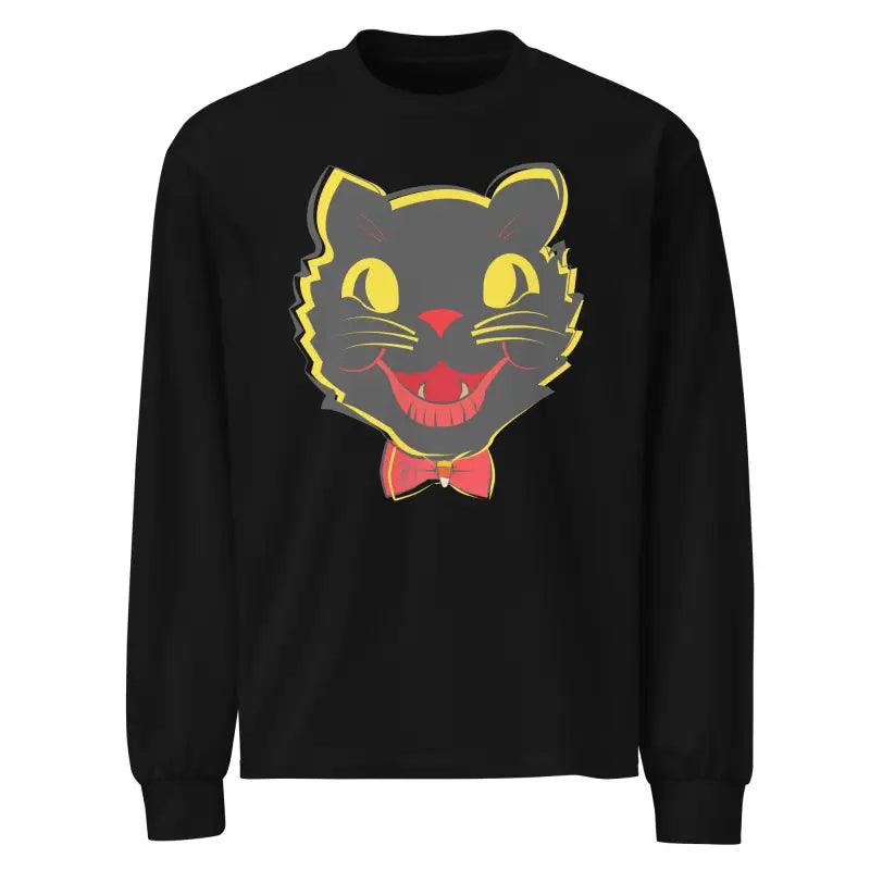 Black heavyweight long sleeve shirt featuring a vintage cat graphic for Halloween