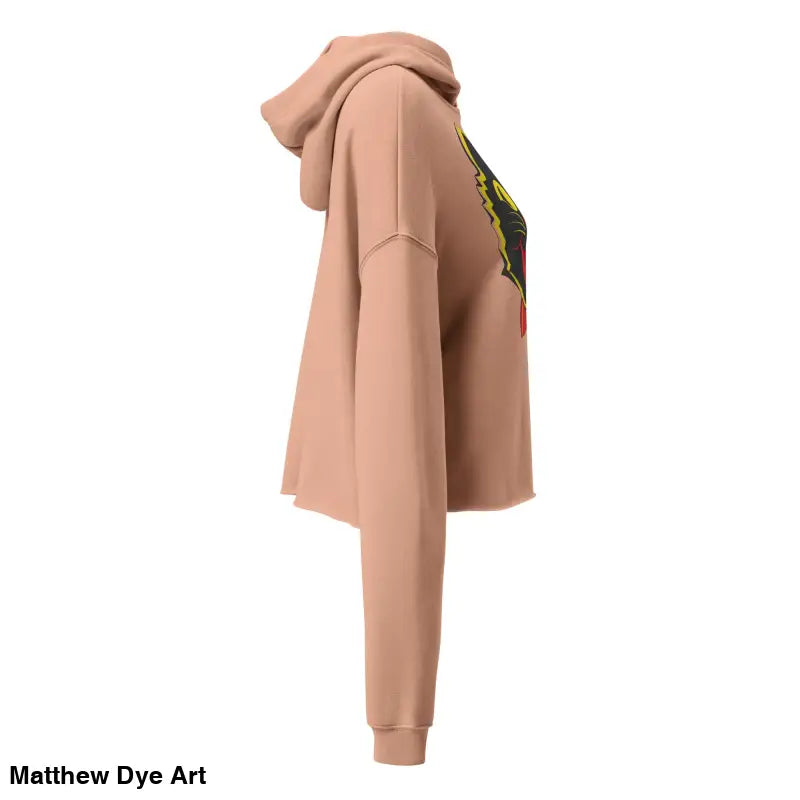 Peach-colored cropped hoodie featuring a stylish vintage black cat for Halloween