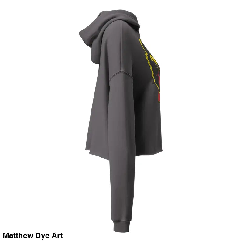 Stylish vintage black cat crop hoodie in gray, perfect for Halloween celebrations