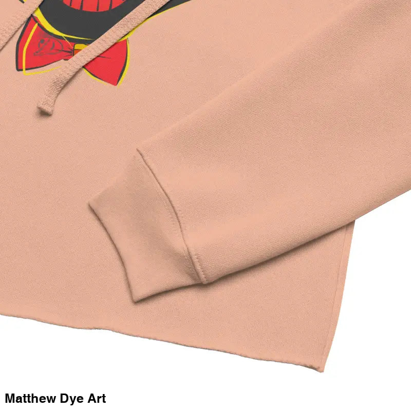 Peach-colored cropped hoodie featuring a stylish vintage black cat design for Halloween