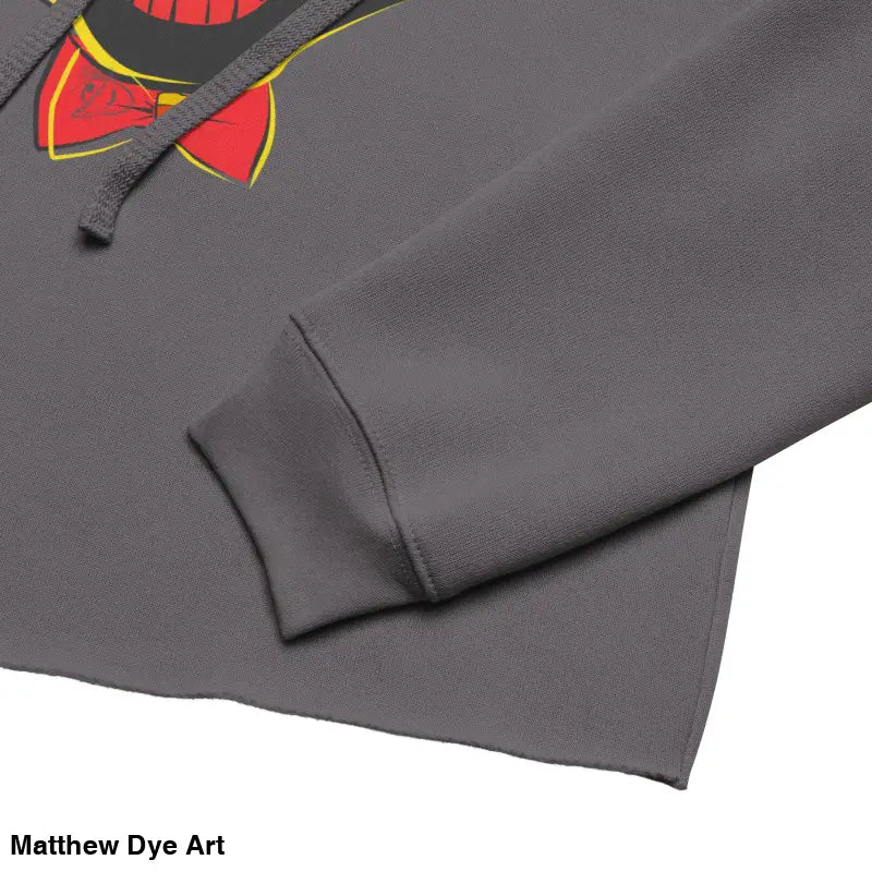 Gray cropped hoodie featuring a stylish vintage black cat design for Halloween