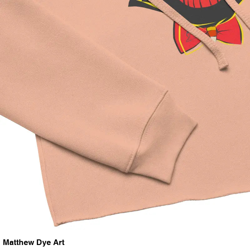 Peach-colored cropped hoodie featuring a stylish vintage black cat design for Halloween