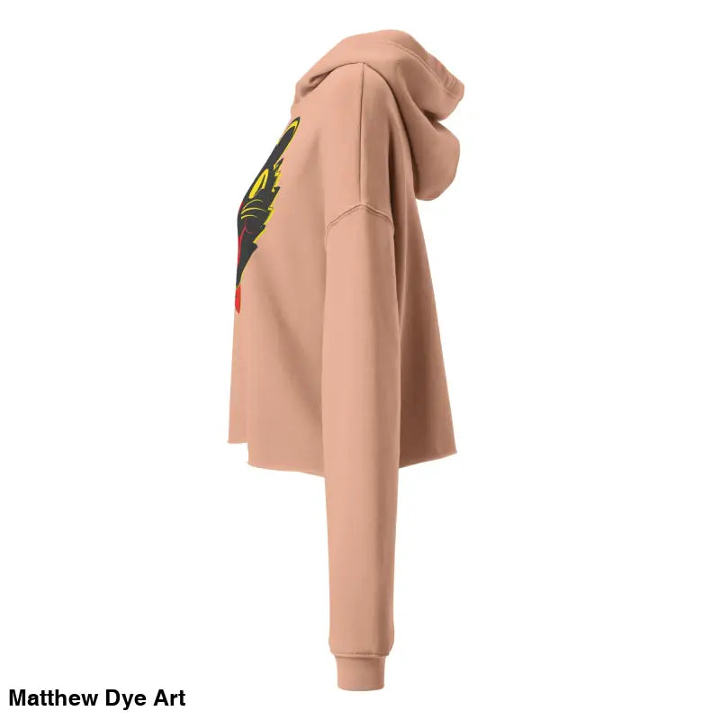 Peach-colored cat crop hoodie featuring a stylish vintage black cat design
