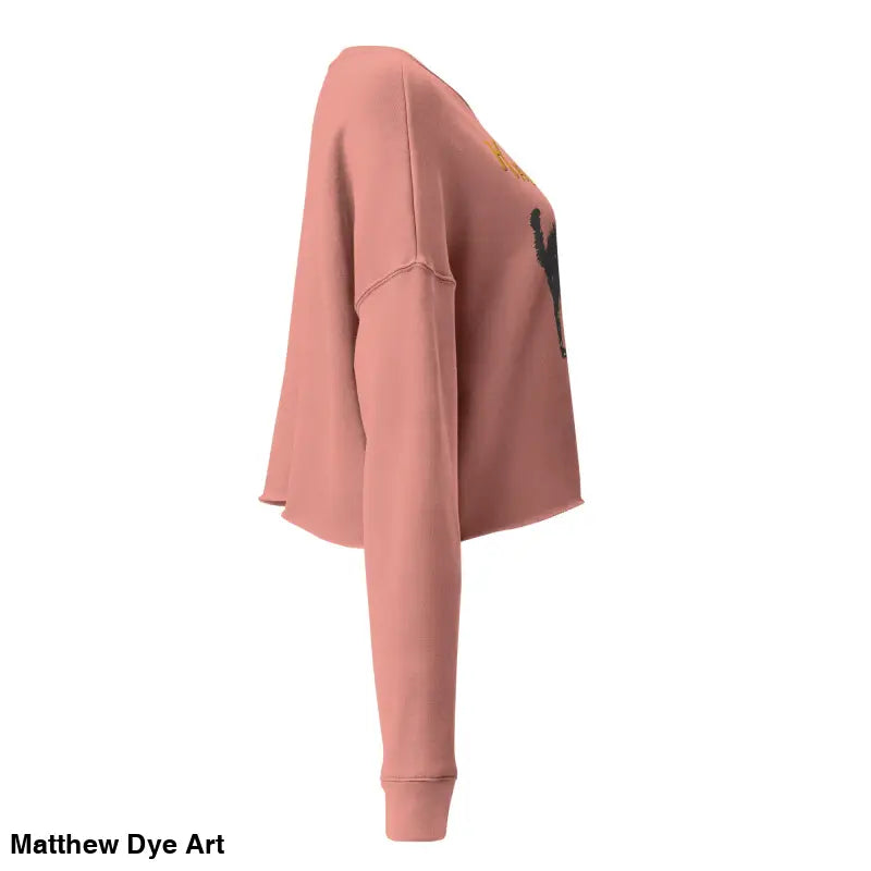 Salmon-colored cropped sweatshirt from Witchy & Wild featuring a Scary Cat Halloween design