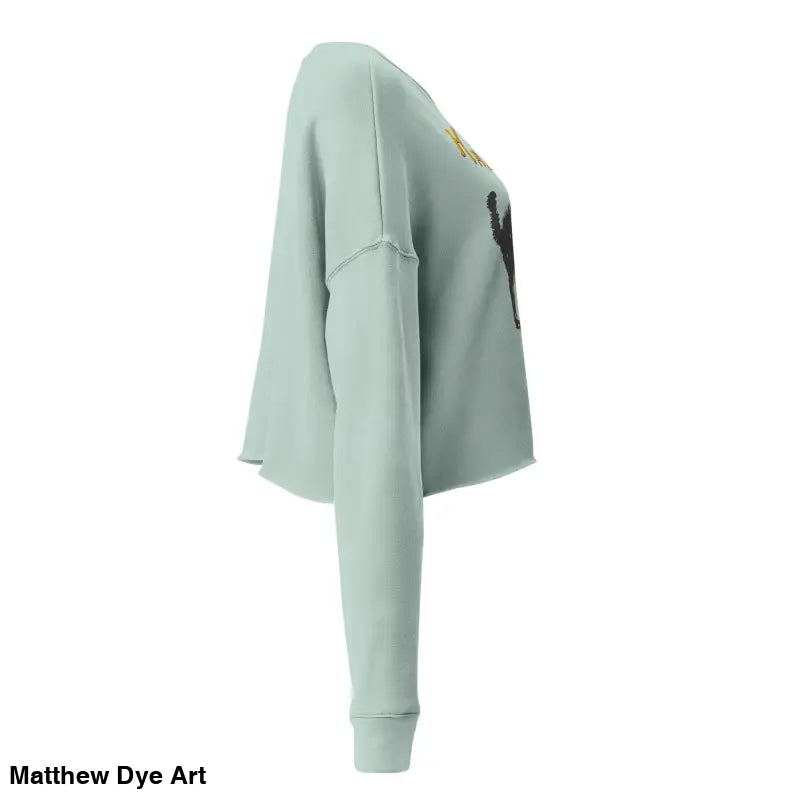 Light blue cropped sweatshirt featuring a Scary Cat Halloween design for stylish festive wear