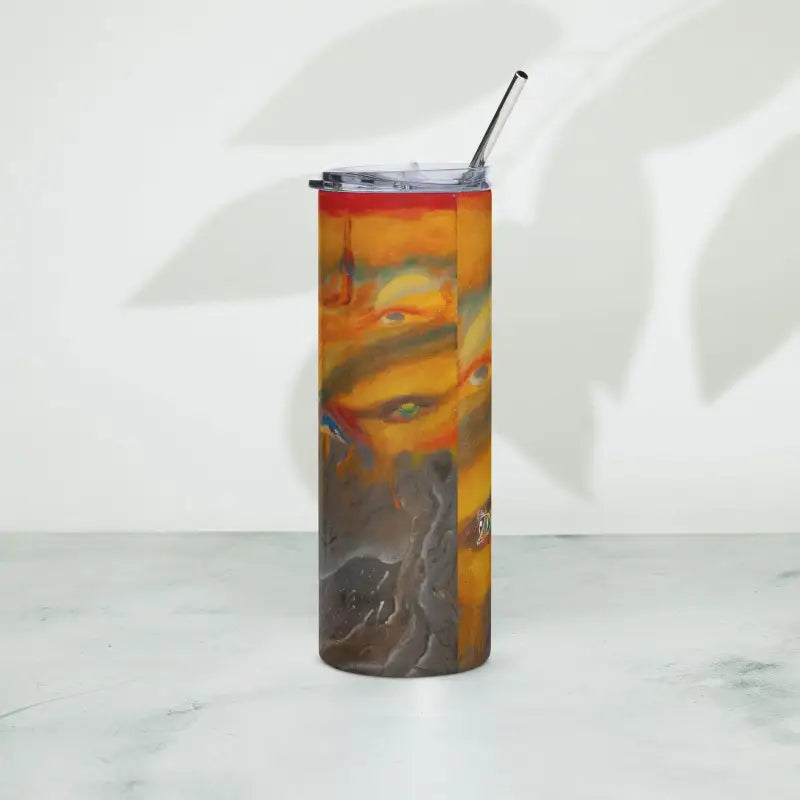 Tall stainless steel tumbler in orange and gray for an enhanced beverage experience