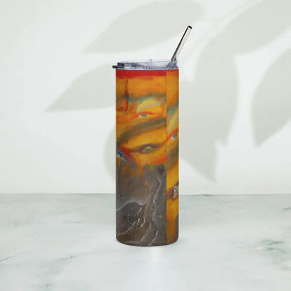 Tall stainless steel tumbler in orange and gray for an enhanced beverage experience