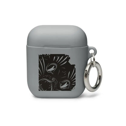 Gray AirPods case with black design and metal keyring from Ah Kitty Halloween ear bud recharging case