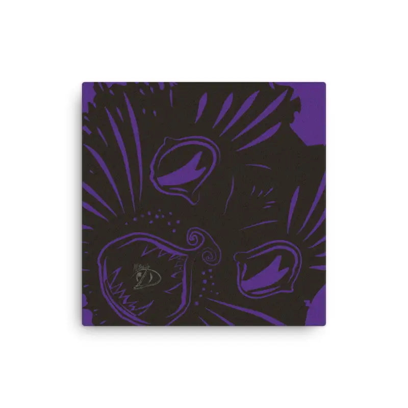 Abstract black floral design with purple accents on a Ethereal Kitty Head Canvas for Halloween flair