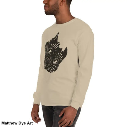 Beige long sleeve shirt with black graphic for a spooky Halloween look, AH KITTY Feral Nightmare