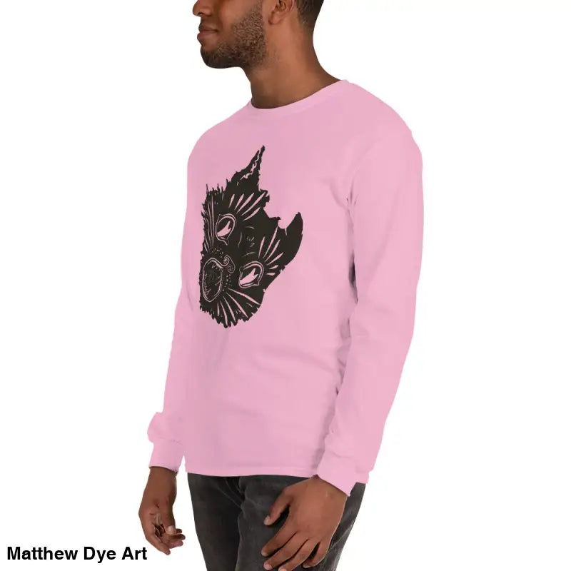 Pink long sleeve shirt with black graphic for a spooky Halloween look, AH KITTY design