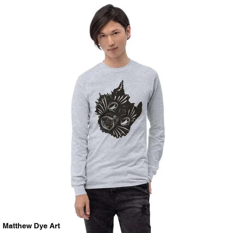 Long sleeve shirt featuring cat graphic ideal for Halloween and spooky vibes