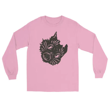 Pink long sleeve shirt featuring a spooky cat graphic for Halloween, AH KITTY design