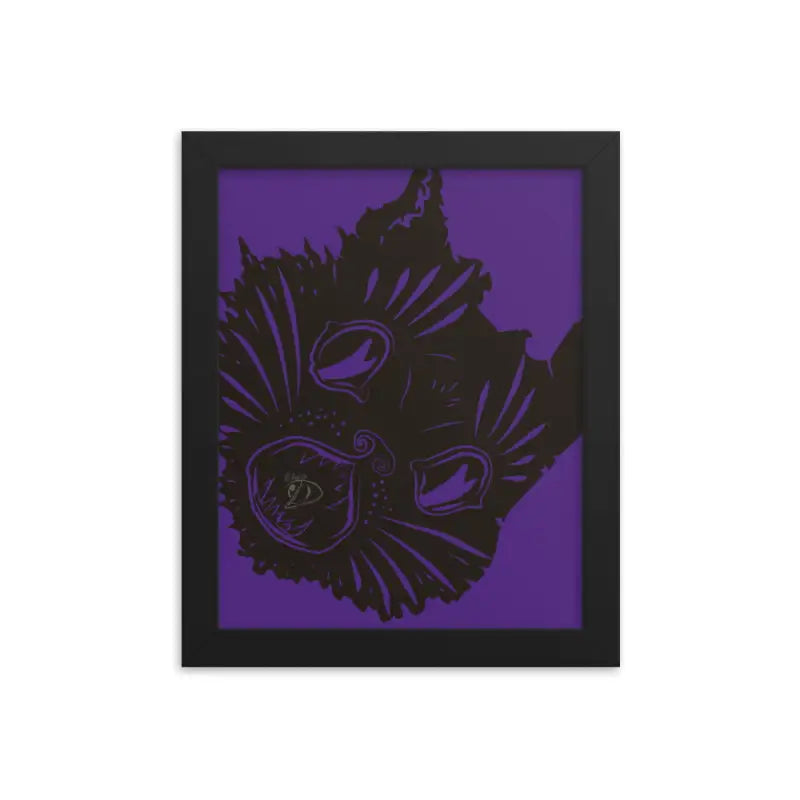 Black silhouette of a mystical kitty head framed against a purple backdrop for Halloween decor