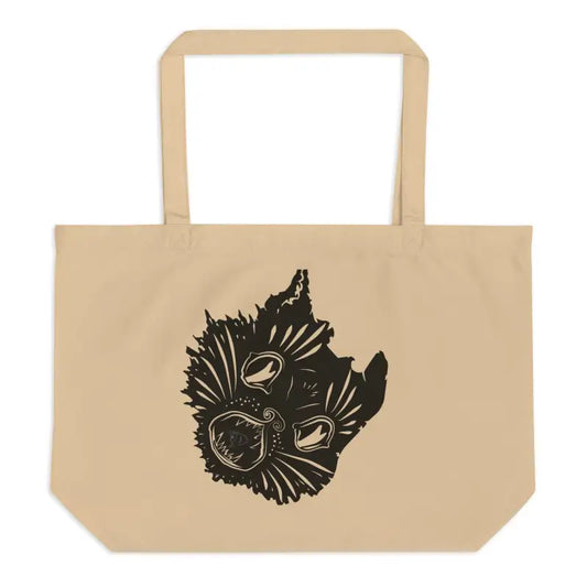 Beige Large Tote Bag with Black Animal Print for Halloween by Ah Kitty