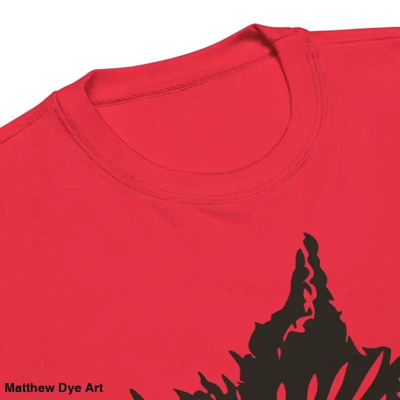 Red t-shirt featuring black graphic on AH KITTY premium spooky sweatshirt for unisex wear