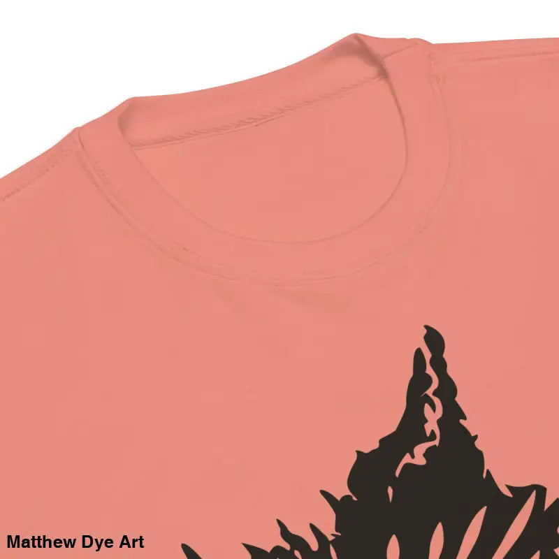 Salmon-colored t-shirt featuring the AH KITTY premium spooky sweatshirt design