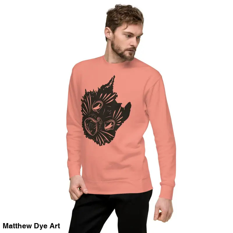 Salmon-colored long-sleeved AH KITTY premium spooky sweatshirt with black graphic design