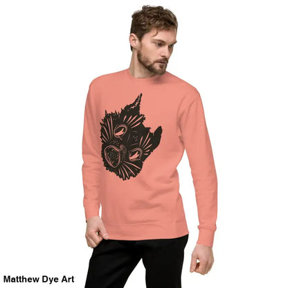 Salmon-colored long-sleeved AH KITTY premium spooky sweatshirt with black graphic design