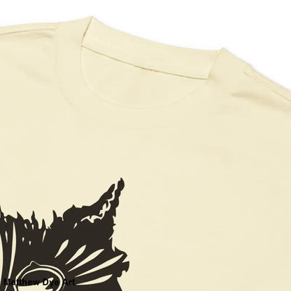 Beige T-shirt featuring Ah Kitty design from Haunted Snarl Halloween sweatshirt collection