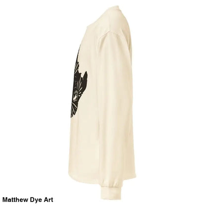 Cream-colored long-sleeve Ah Kitty Halloween sweatshirt with black graphic design