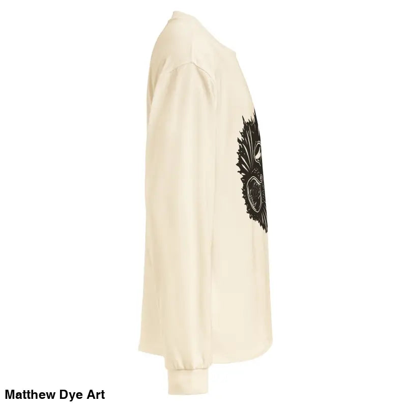 Cream-colored long-sleeved Ah Kitty Halloween sweatshirt with black graphic design