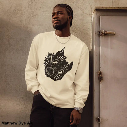 Long-sleeved Ah Kitty Halloween sweatshirt featuring a graphic of a haunted snarl