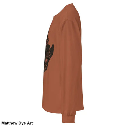 Long-sleeved brown ah kitty sweatshirt featuring black graphic for Halloween enthusiasts