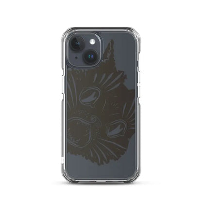 Clear protective phone case featuring subtle bird design and surreal cat design elements