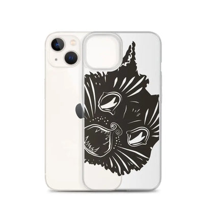 Black cat face illustration on Enigmatic Elegance Surreal Cat Design Phone Case