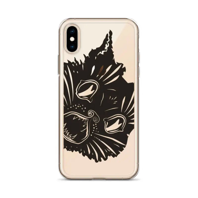 Black cat face silhouette on Enigmatic Elegance Surreal Cat Design Phone Case