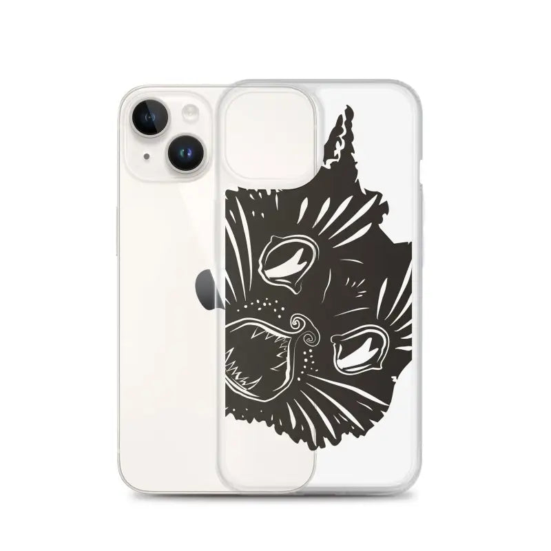 Black cat face illustration on Enigmatic Elegance Surreal Cat Design Phone Case