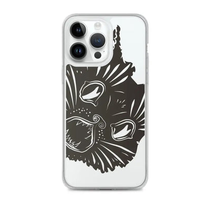 Black cat face illustration on Ah Kitty Head iPhone Clear Case with spooky Halloween vibe