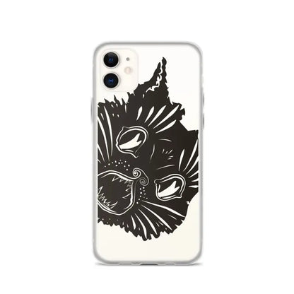 Black cat face design on Ah Kitty Head iPhone Clear Case for spooky Halloween vibe