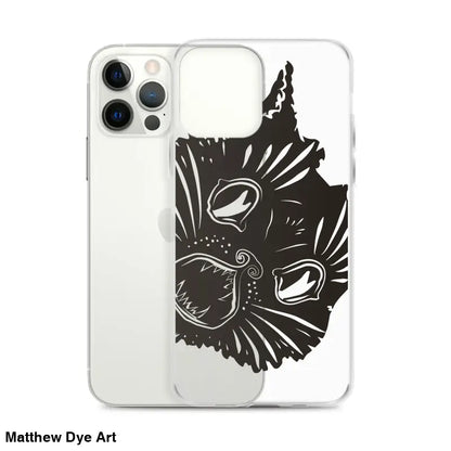 Black cat face design on Ah Kitty Head iPhone Clear Case for a spooky Halloween vibe