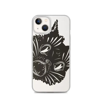 Black cat face illustration on Ah Kitty Head iPhone Clear Case with spooky Halloween vibe