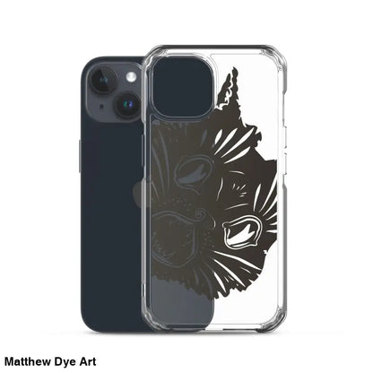 Clear iPhone case featuring Ah Kitty Head design with a spooky Halloween vibe